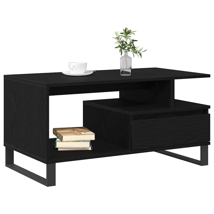 Sofabord med skuffe Sort eg 90 x 49 x 45 cm Konstrueret træ