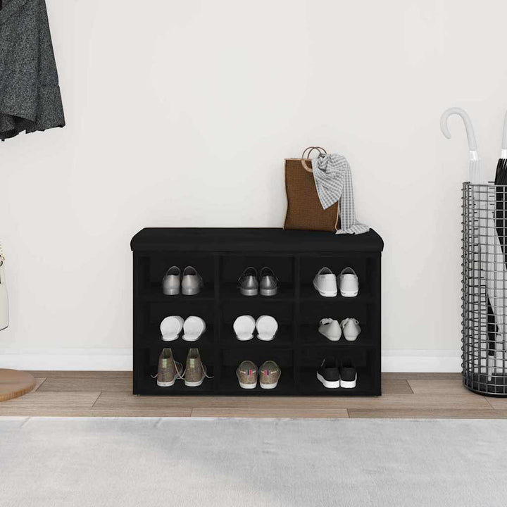 Sko bænk med hylde Sort 82 x 32 x 50 cm Konstrueret træ