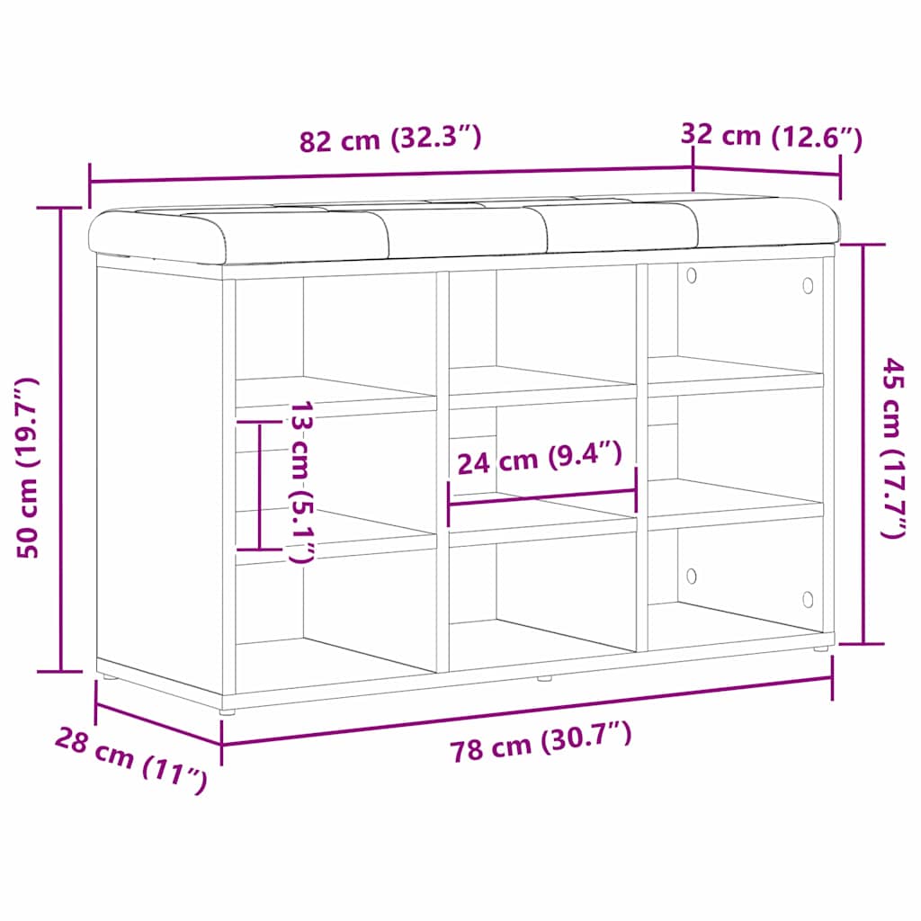 Sko bænk med hylde Sort 82 x 32 x 50 cm Konstrueret træ