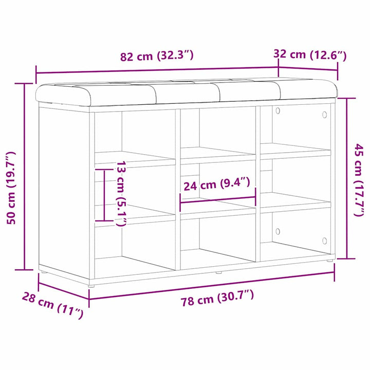 Sko bænk med hylde Sort 82 x 32 x 50 cm Konstrueret træ