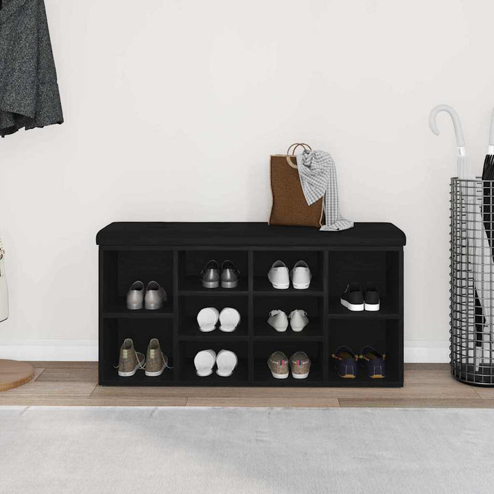 Sko bænk med hylde Sort eg 102 x 32 x 50 cm Konstrueret træ