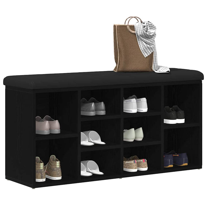 Sko bænk med hylde Sort eg 102 x 32 x 50 cm Konstrueret træ