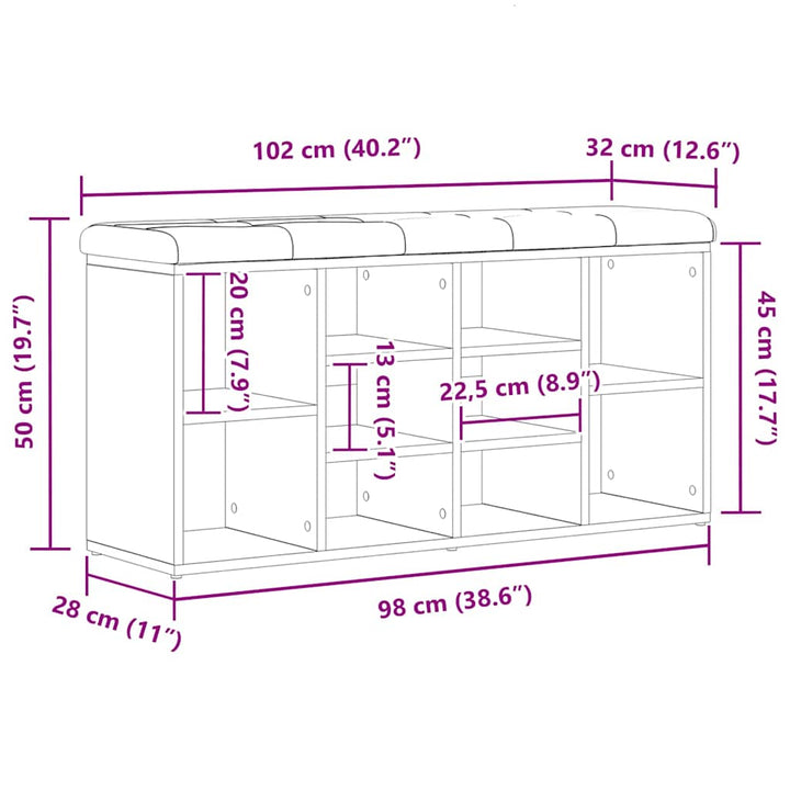 Sko bænk med hylde Sort eg 102 x 32 x 50 cm Konstrueret træ