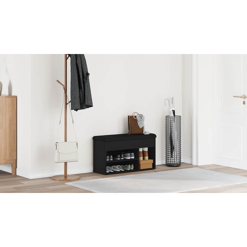 Sko bænk med hylde Sort 80 x 30 x 45 cm Konstrueret træ