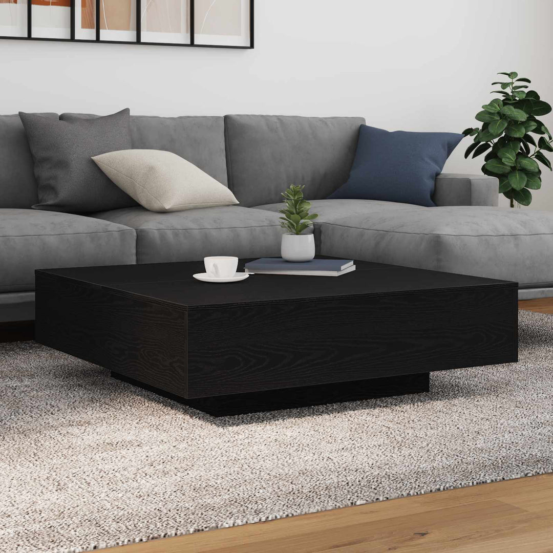 Kaffebord med LED Strip Lys Sort eg 100 x 100 x 31 cm