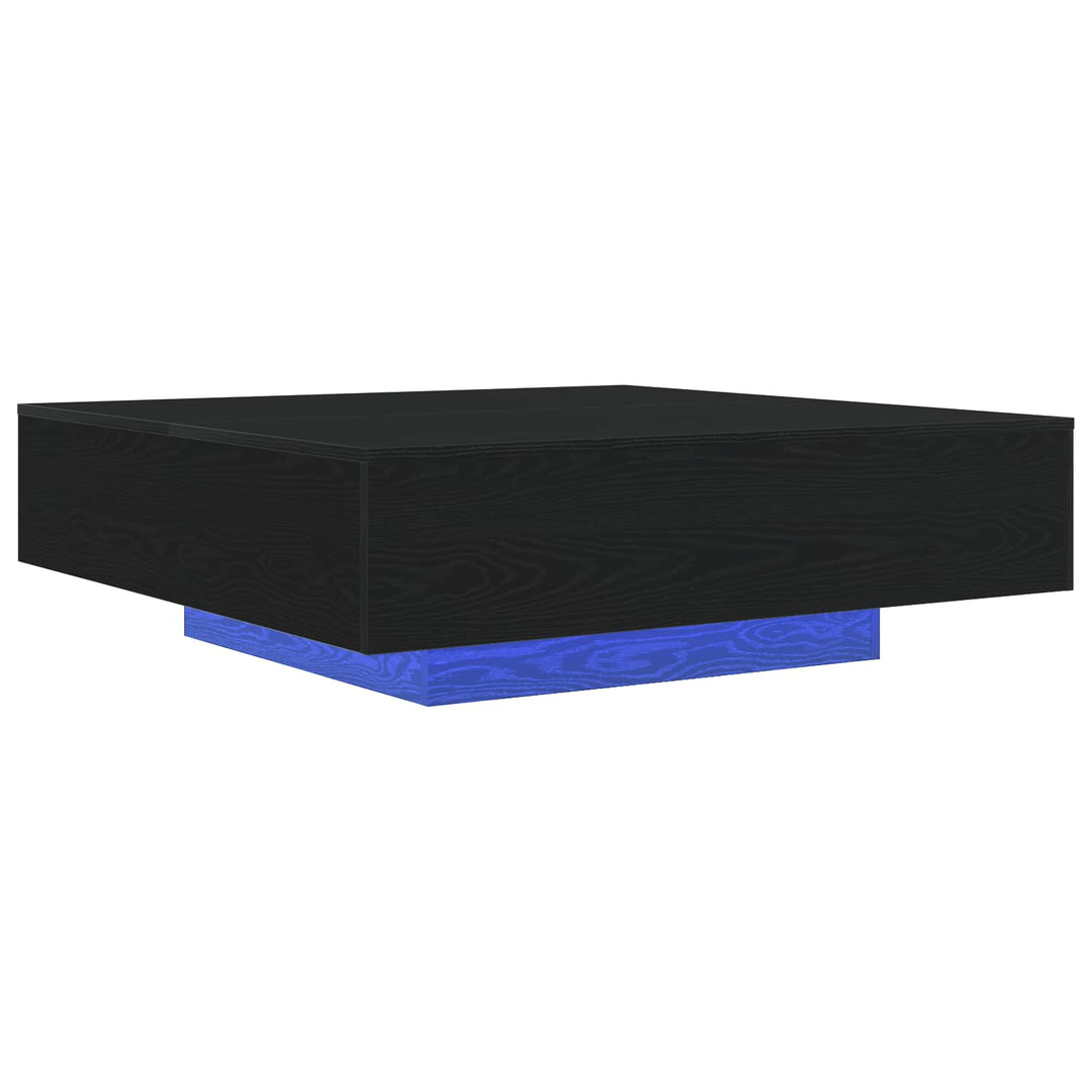 Kaffebord med LED Strip Lys Sort eg 100 x 100 x 31 cm