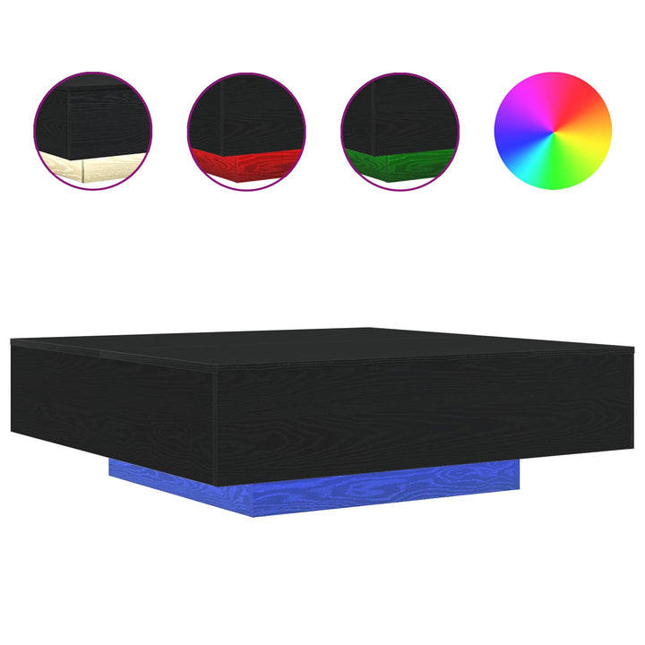 Kaffebord med LED Strip Lys Sort eg 100 x 100 x 31 cm