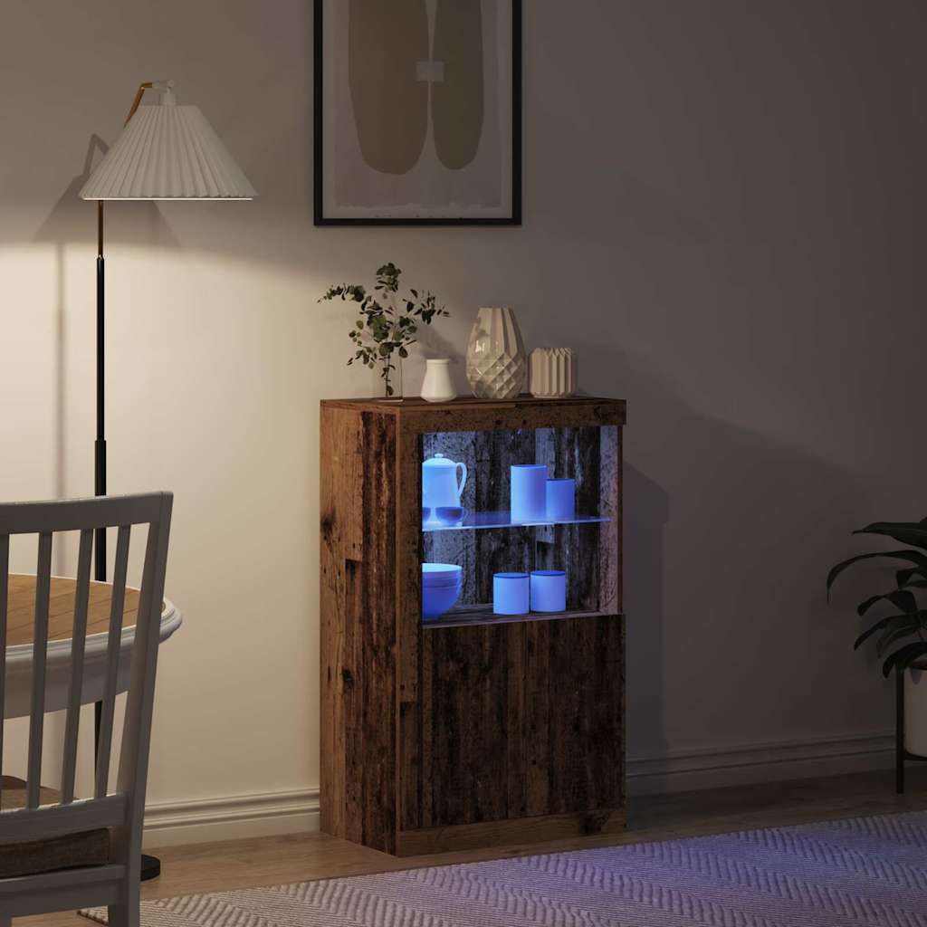 LED Sideboard Gammelt træ 60,5 x 37 x 100 cm Konstrueret træ