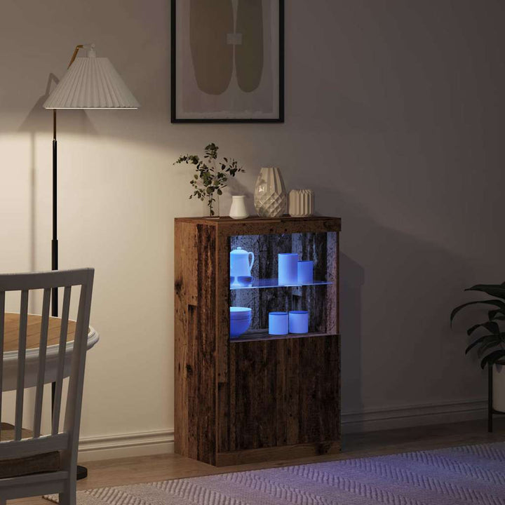 LED Sideboard Gammelt træ 60,5 x 37 x 100 cm Konstrueret træ