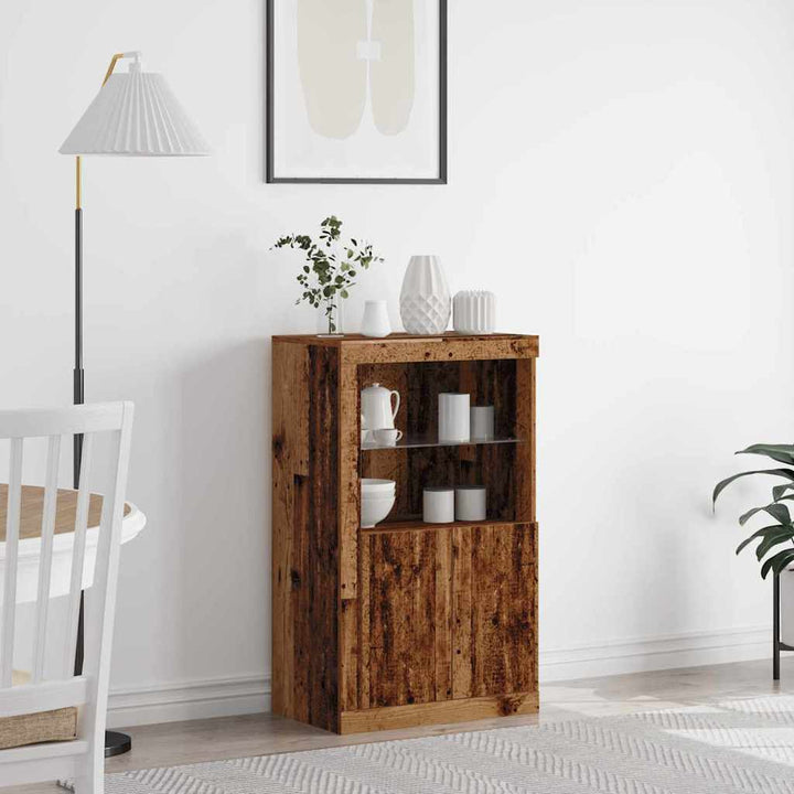 LED Sideboard Gammelt træ 60,5 x 37 x 100 cm Konstrueret træ