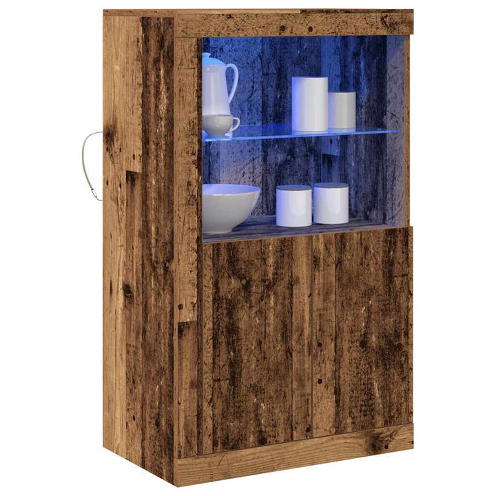 LED Sideboard Gammelt træ 60,5 x 37 x 100 cm Konstrueret træ