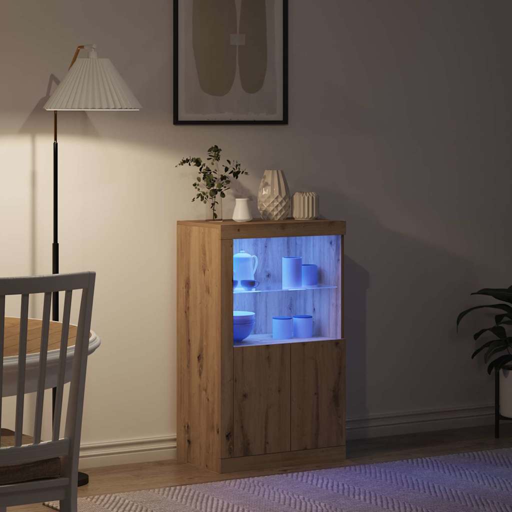 LED Sideboard Artisan Egetræ 60,5 x 37 x 100 cm Konstrueret træ