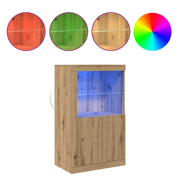 LED Sideboard Artisan Egetræ 60,5 x 37 x 100 cm Konstrueret træ