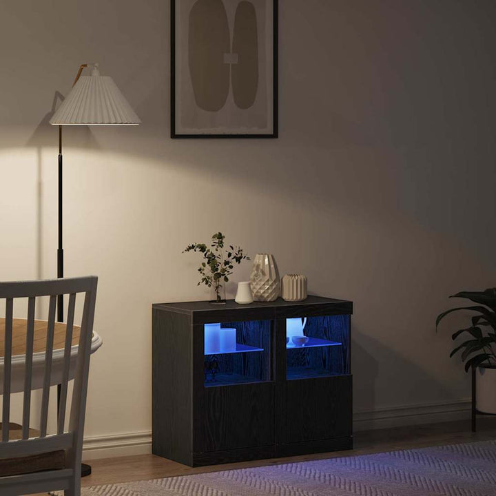 LED Sideboard 2 pcs Sort eg 41 x 37 x 67 cm Konstrueret træ