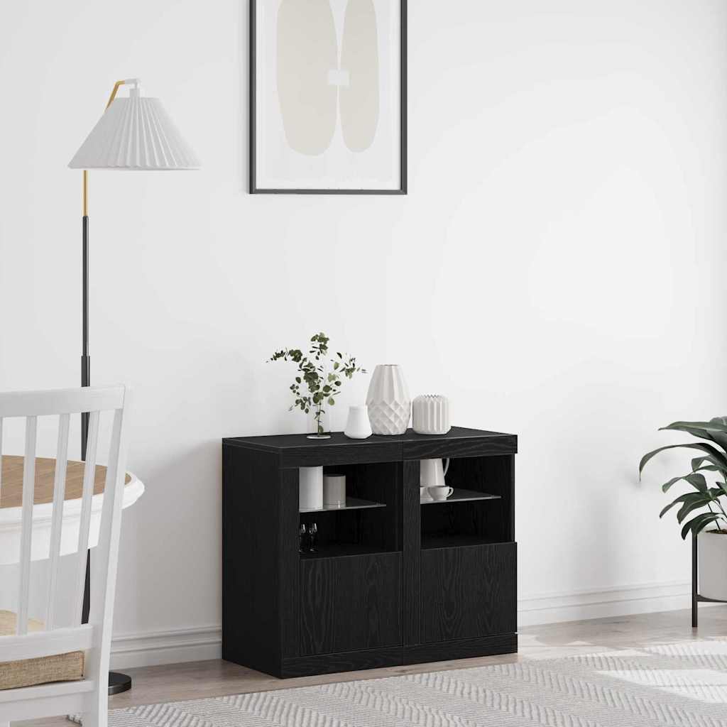 LED Sideboard 2 pcs Sort eg 41 x 37 x 67 cm Konstrueret træ