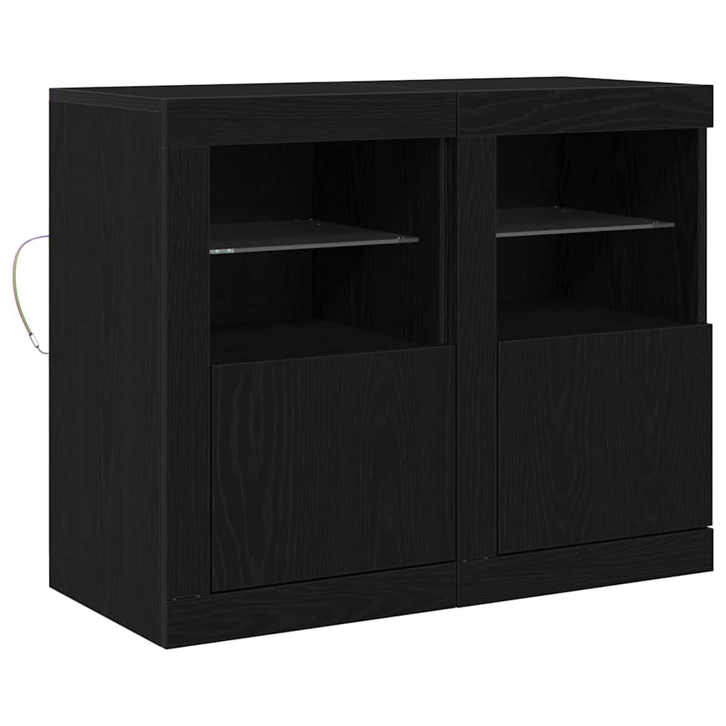 LED Sideboard 2 pcs Sort eg 41 x 37 x 67 cm Konstrueret træ