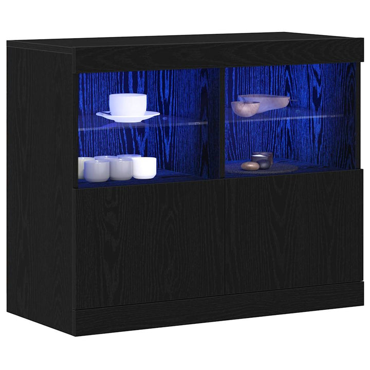 LED Sideboard Sort 81 x 37 x 66,5 cm Konstrueret træ