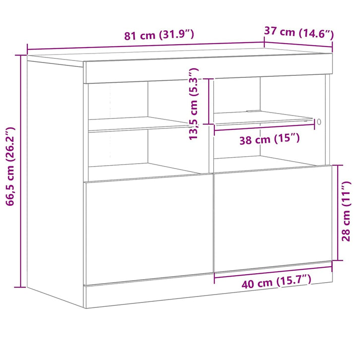 LED Sideboard Sort 81 x 37 x 66,5 cm Konstrueret træ