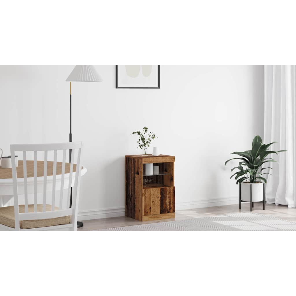 LED Sideboard Gammelt træ 41 x 37 x 67 cm Konstrueret træ