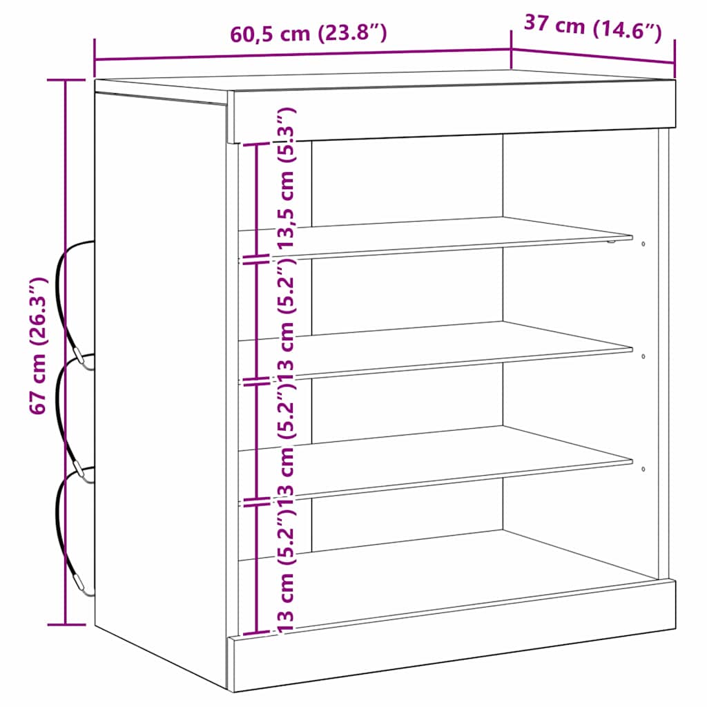LED Sideboard Sort eg 60,5 x 37 x 67 cm Konstrueret træ