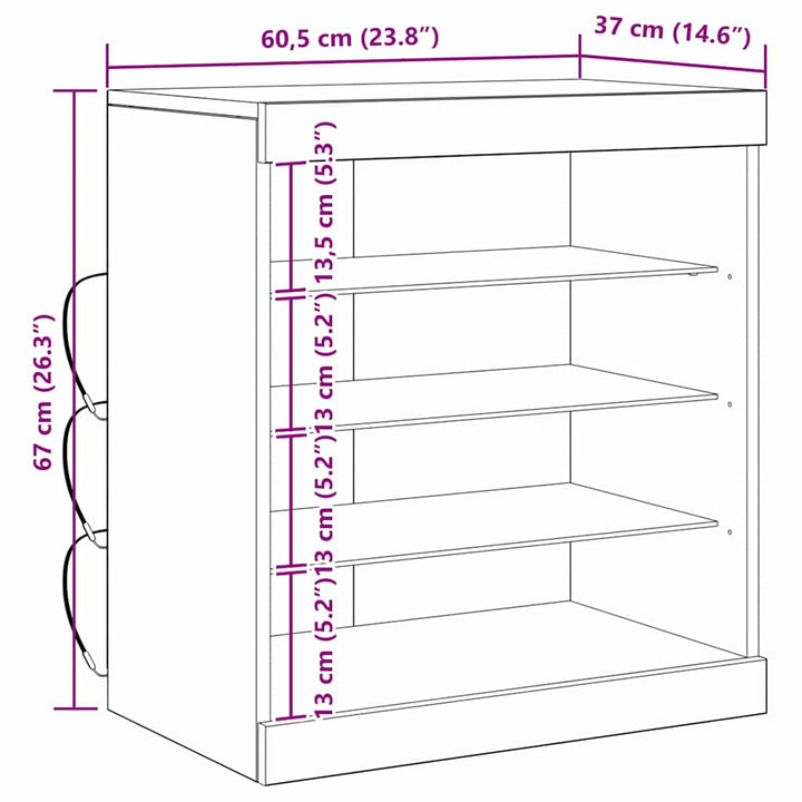 LED Sideboard Sort eg 60,5 x 37 x 67 cm Konstrueret træ