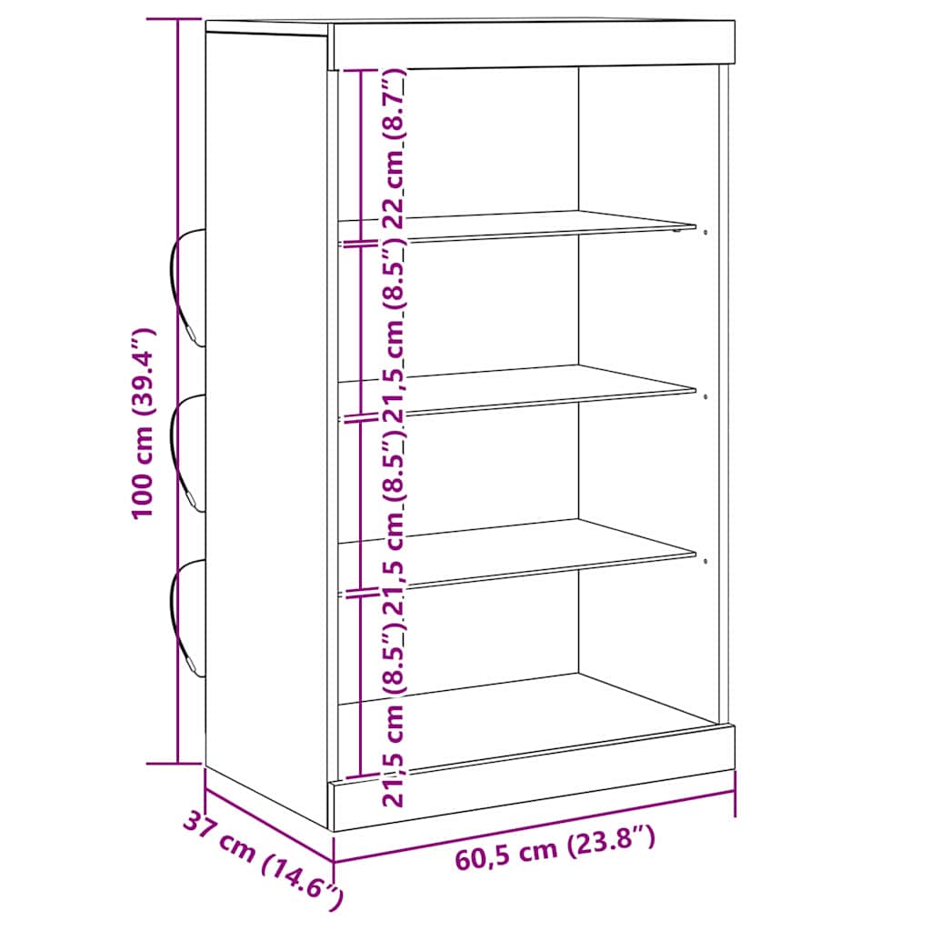 LED Sideboard Sort eg 60,5 x 37 x 100 cm Konstrueret træ