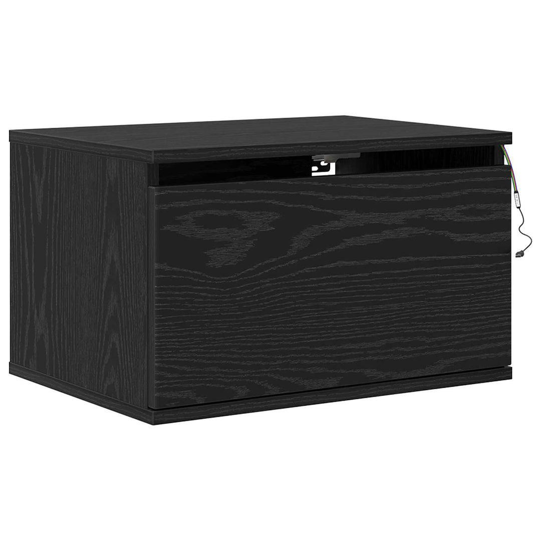 Vægmonteret natbord Sort eg 50 x 36 x 30 cm Konstrueret træ