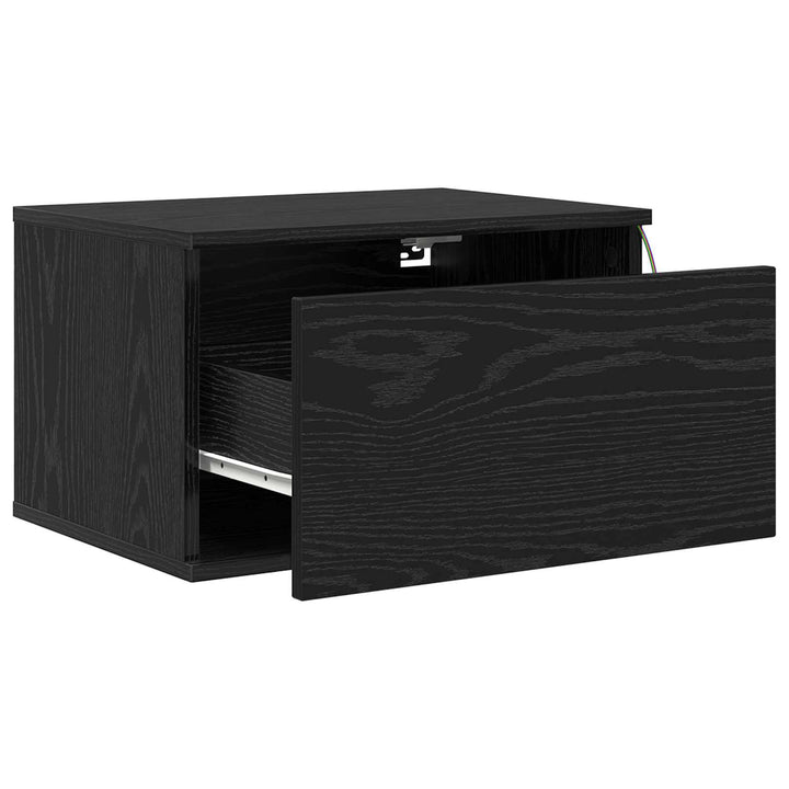 Vægmonteret natbord Sort eg 50 x 36 x 30 cm Konstrueret træ