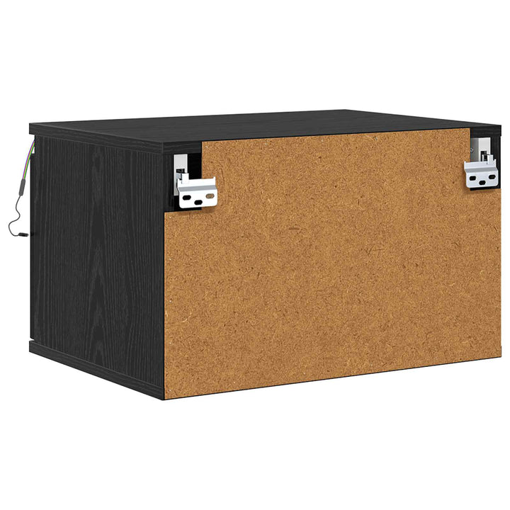 Vægmonteret natbord Sort eg 50 x 36 x 30 cm Konstrueret træ