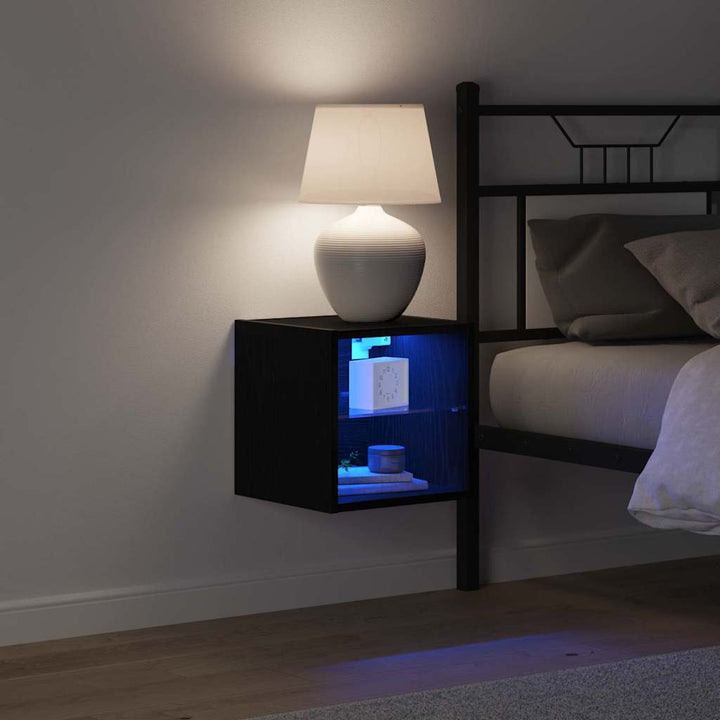 LED Væghylde Bedside Cabinet Sort 30 x 28,5 x 30 cm