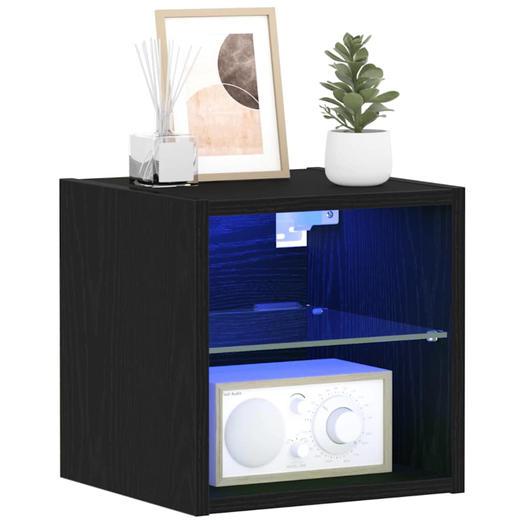 LED Væghylde Bedside Cabinet Sort 30 x 28,5 x 30 cm