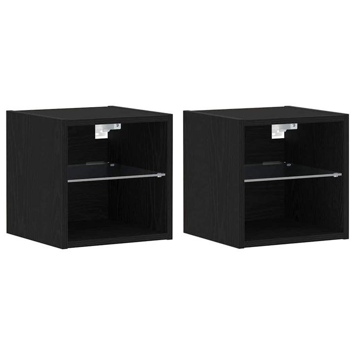 LED Væghylde Bedside Cabinet 2 pcs Sort 30 x 28,5 x 30 cm