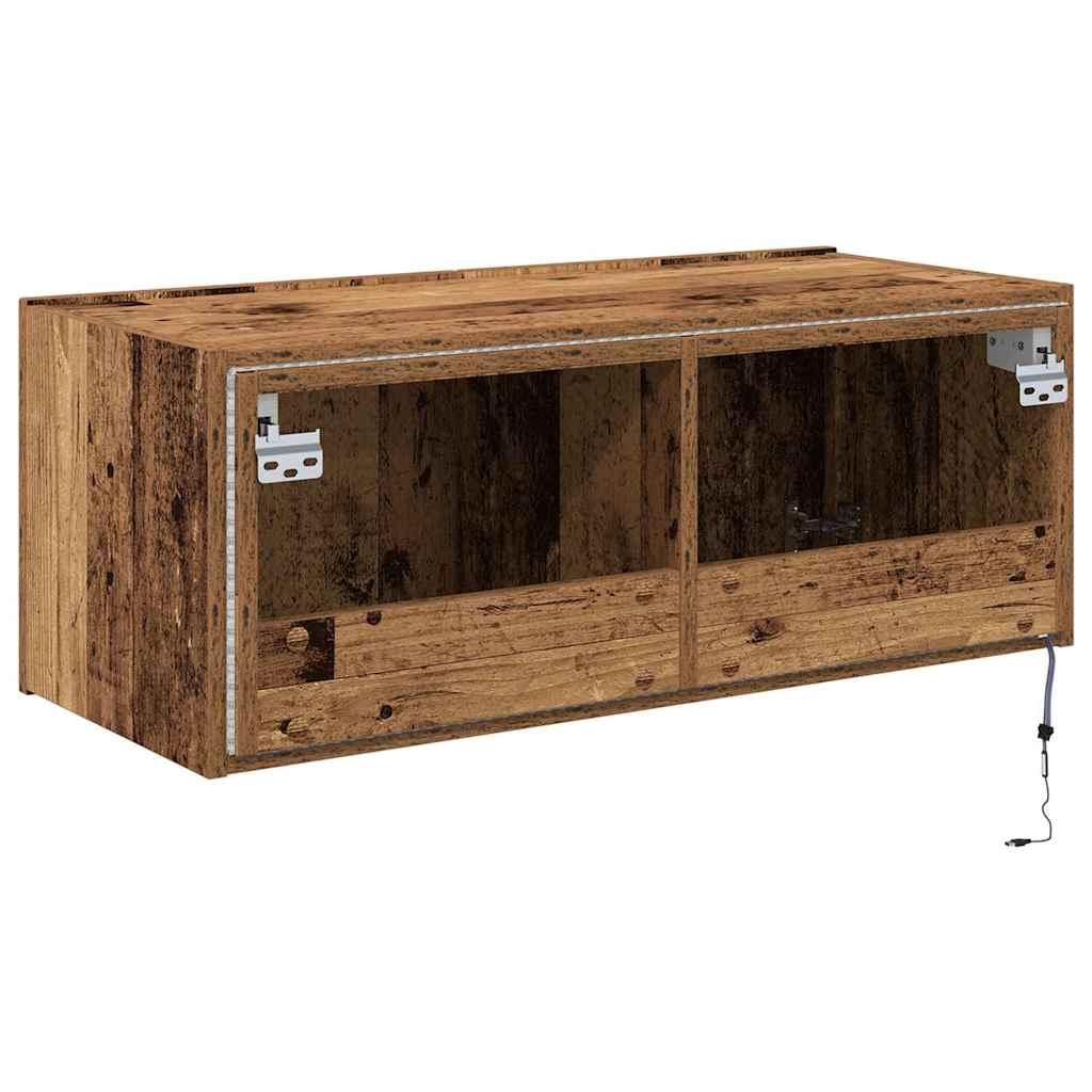 TV vægskab med LED Gammelt træ 80 x 35 x 31 cm Konstrueret træ