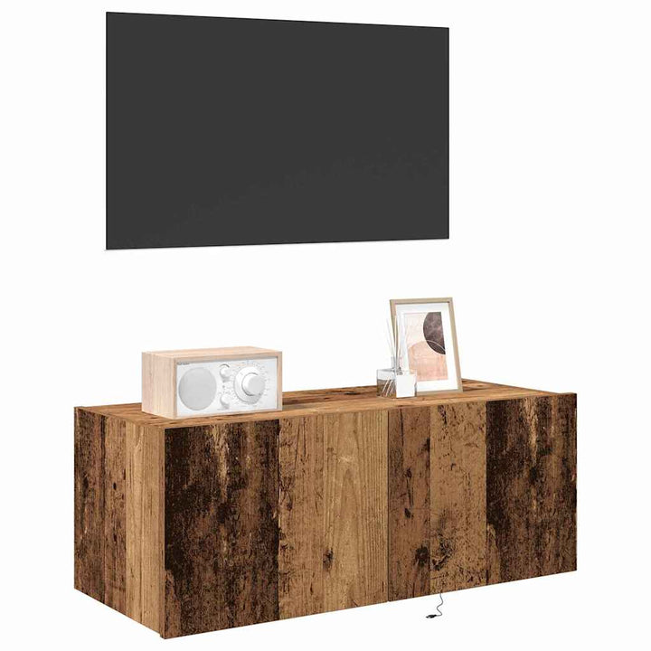 TV vægskab med LED Gammelt træ 80 x 35 x 31 cm Konstrueret træ