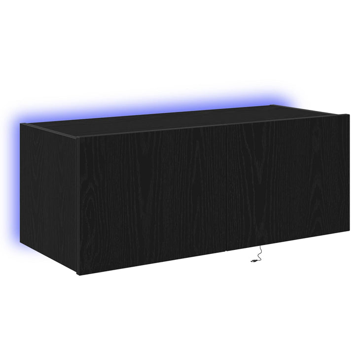 TV vægskab med LED Sort eg 80 x 35 x 31 cm Konstrueret træ