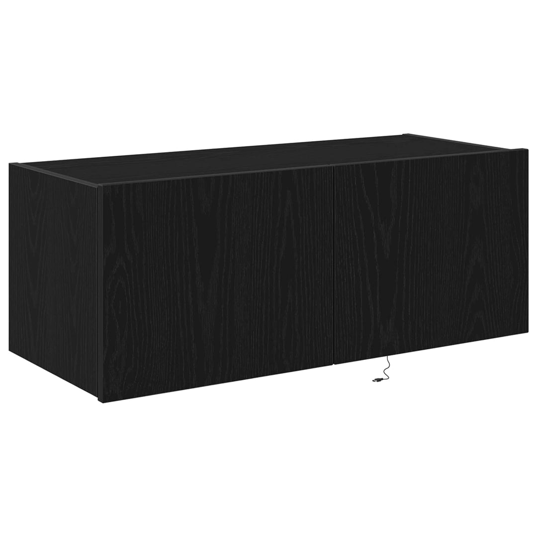 TV vægskab med LED Sort eg 80 x 35 x 31 cm Konstrueret træ