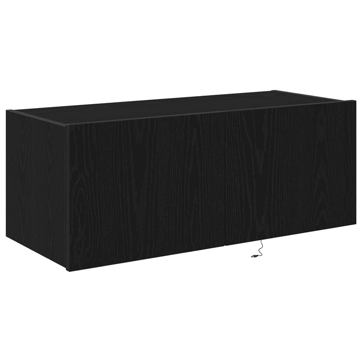 TV vægskab med LED Sort eg 80 x 35 x 31 cm Konstrueret træ