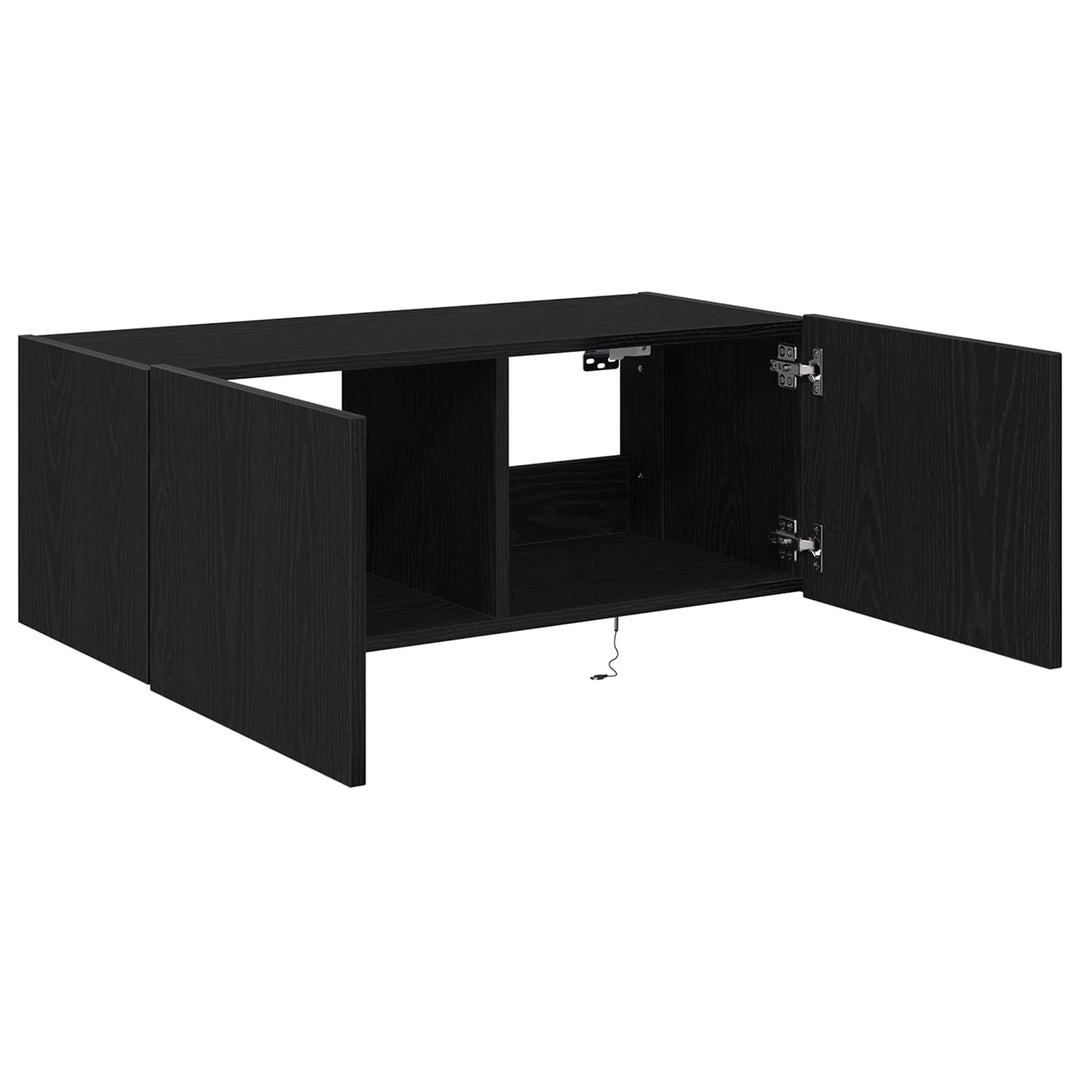 TV vægskab med LED Sort eg 80 x 35 x 31 cm Konstrueret træ