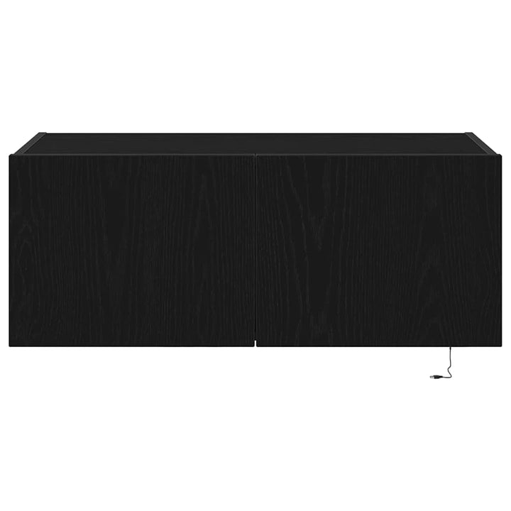 TV vægskab med LED Sort eg 80 x 35 x 31 cm Konstrueret træ