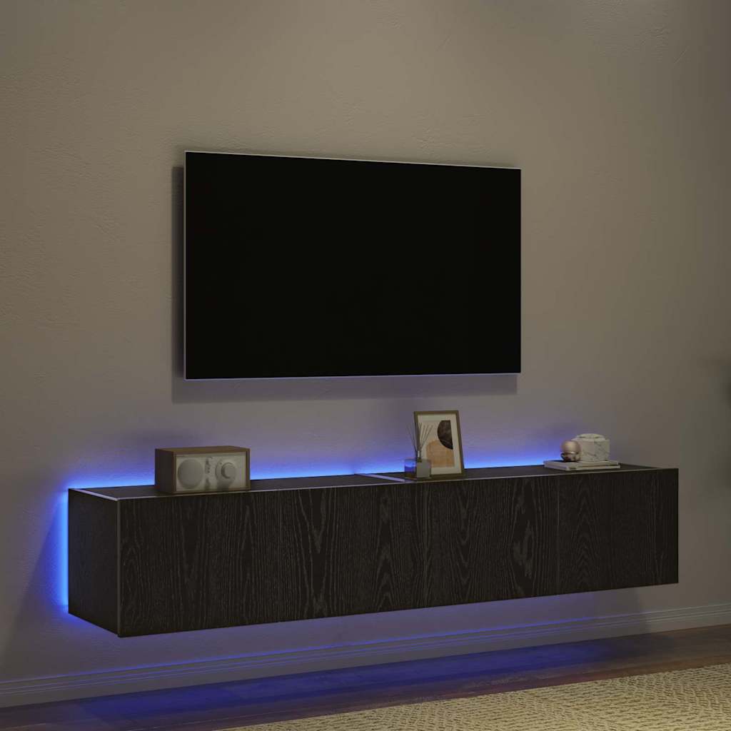 TV vægskab 2 pcs Sort eg 80 x 35 x 31 cm Konstrueret træ