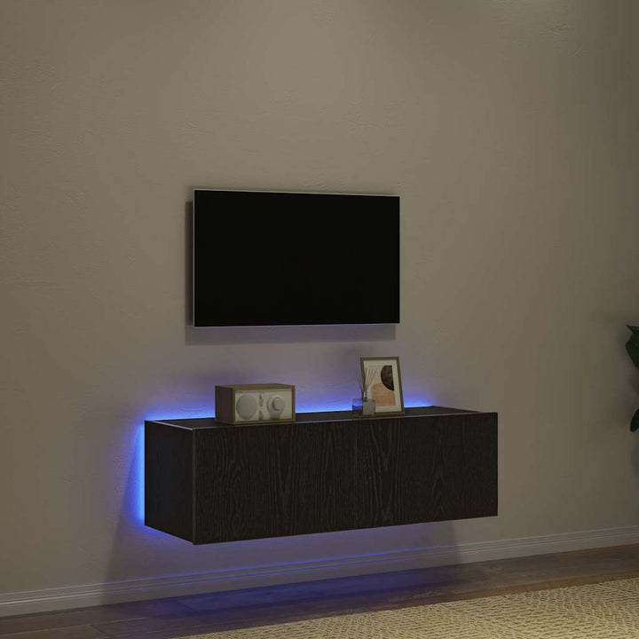 TV vægskab 2 pcs Sort eg 100 x 35 x 31 cm Konstrueret træ