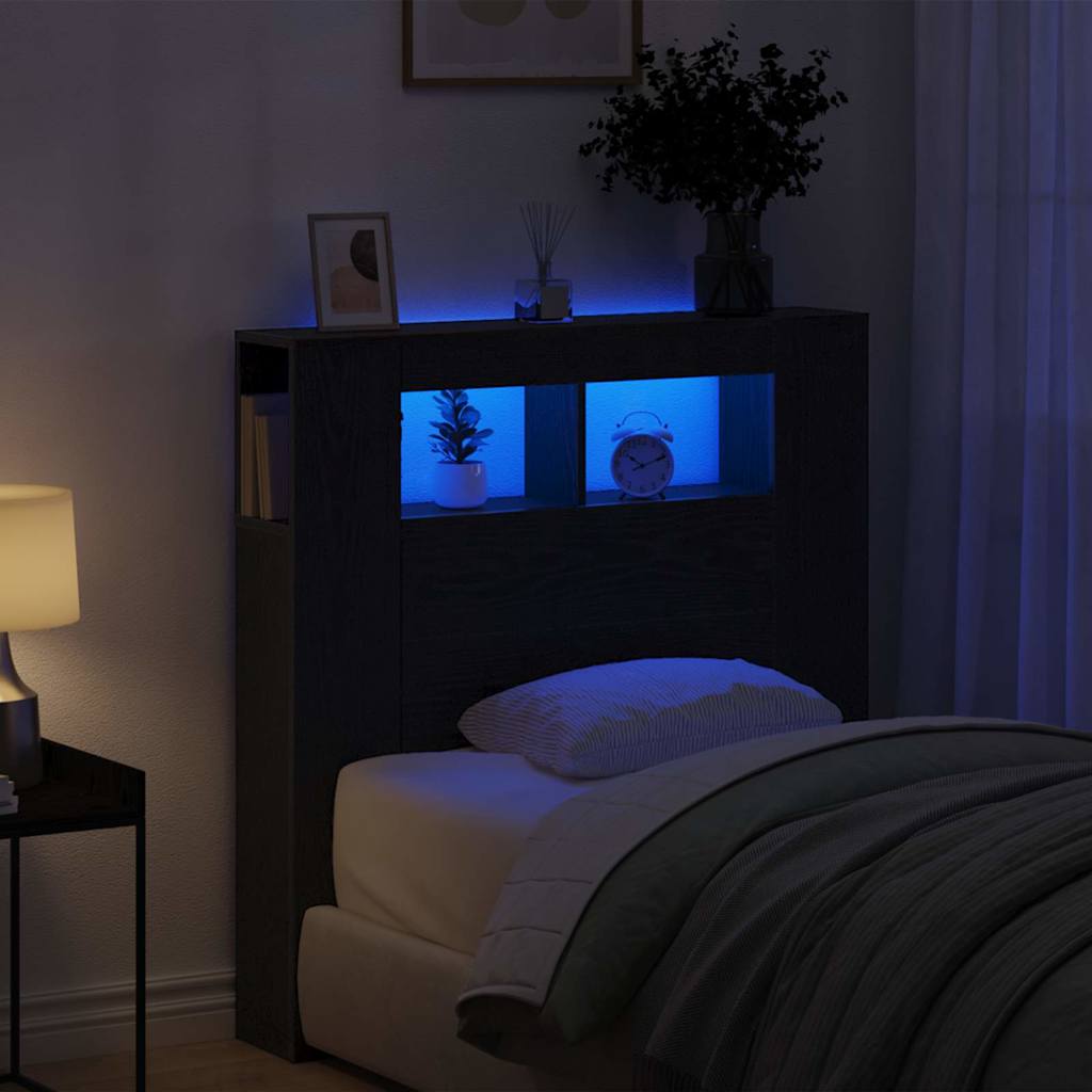 LED sengegavl Sort eg 100 x 18,5 x 103,5 cm Konstrueret træ