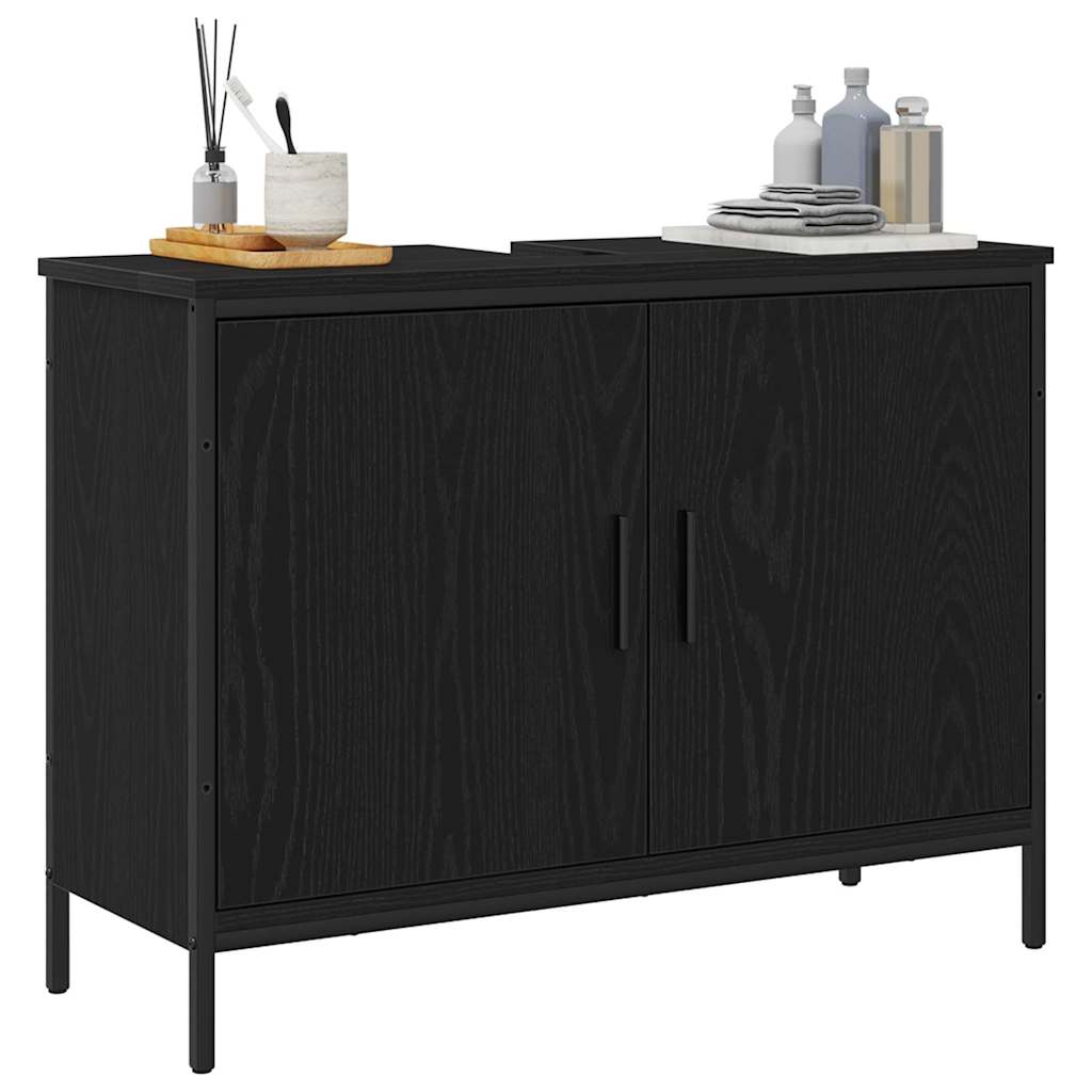 Badeværelsesskabsunder Sort eg 80 x 30 x 60 cm Konstrueret træ
