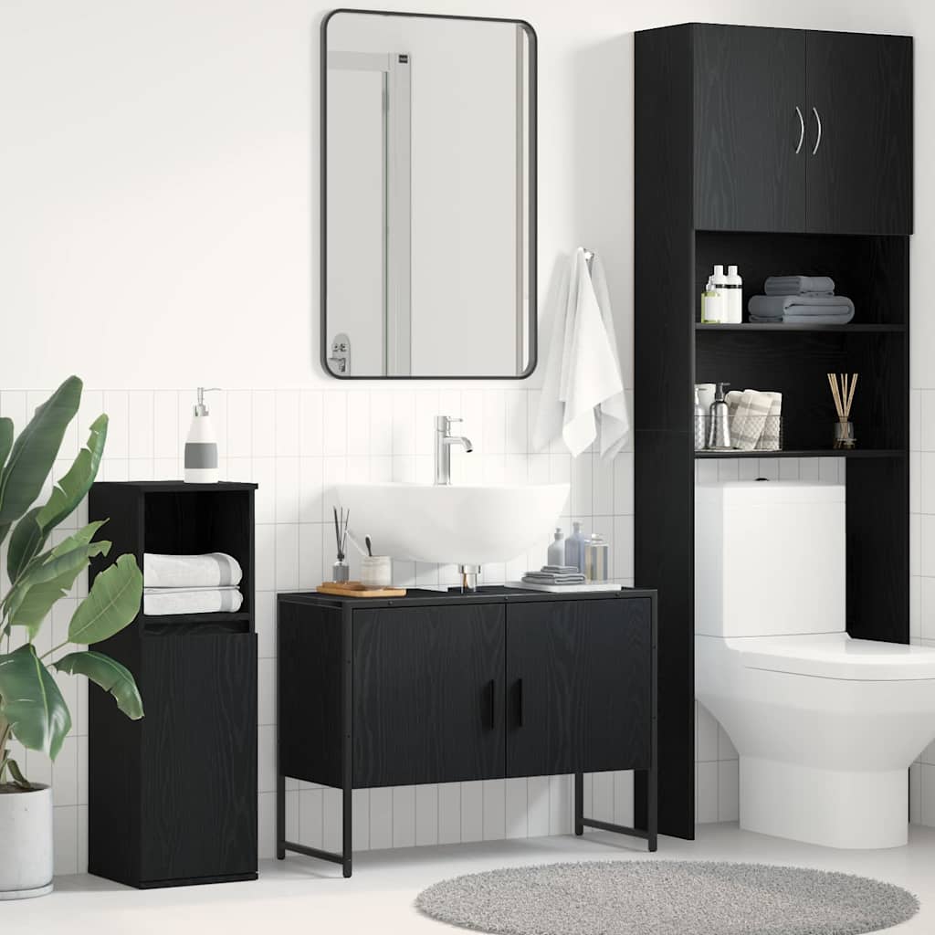 Badeværelsesskabsunder Sort eg 80 x 30 x 60 cm Konstrueret træ