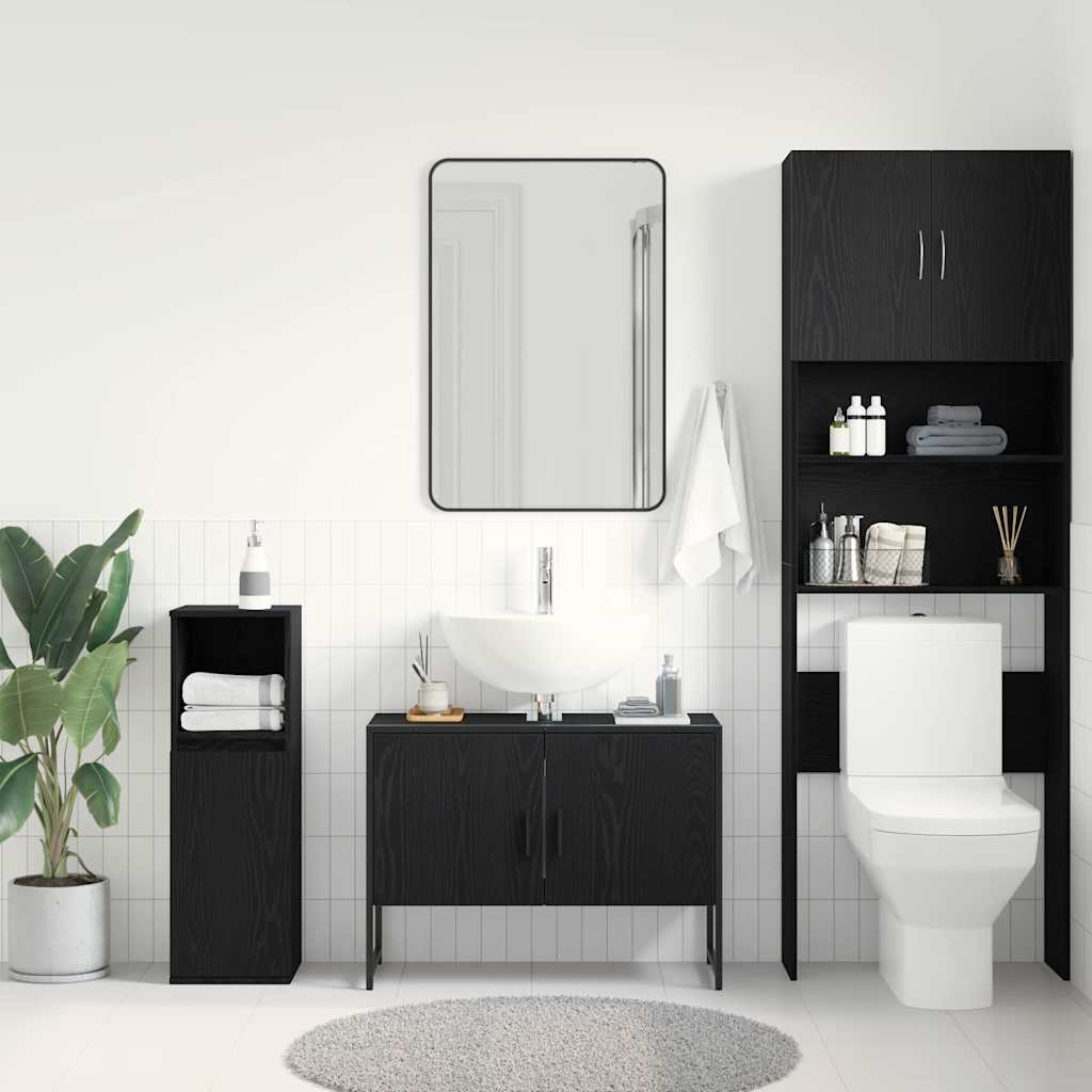 Badeværelsesskabsunder Sort eg 80 x 30 x 60 cm Konstrueret træ