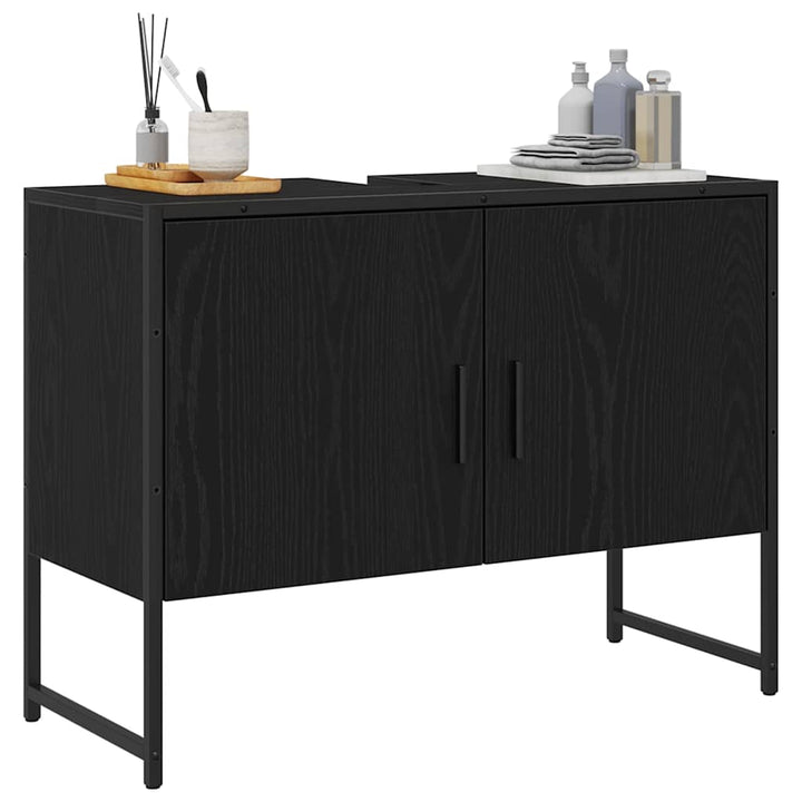 Badeværelsesskabsunder Sort eg 80 x 30 x 60 cm Konstrueret træ