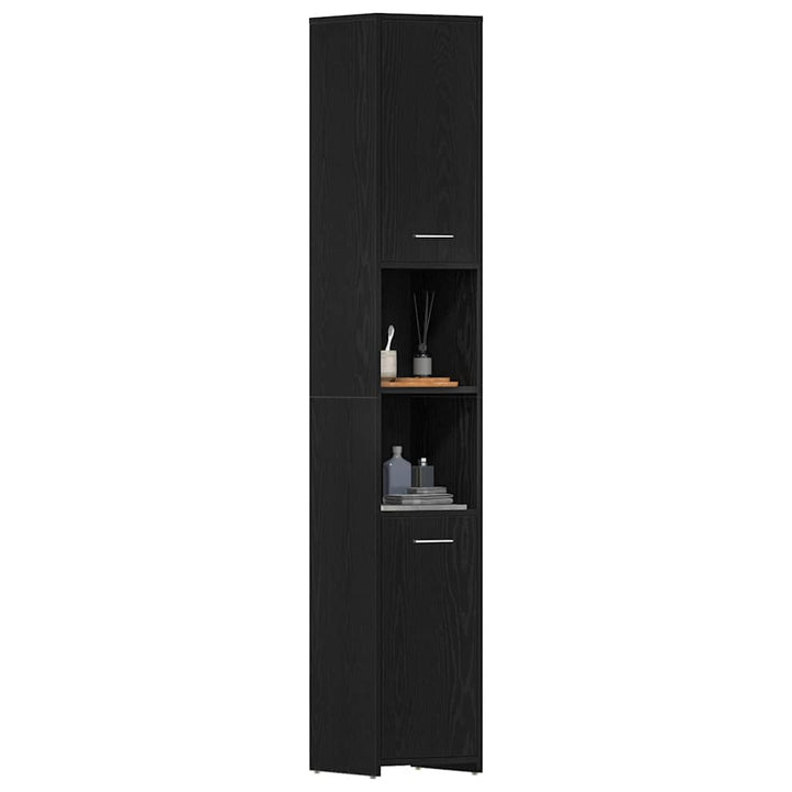 badeværelsesskab 30x30x183,5 cm konstrueret træ sort-eg