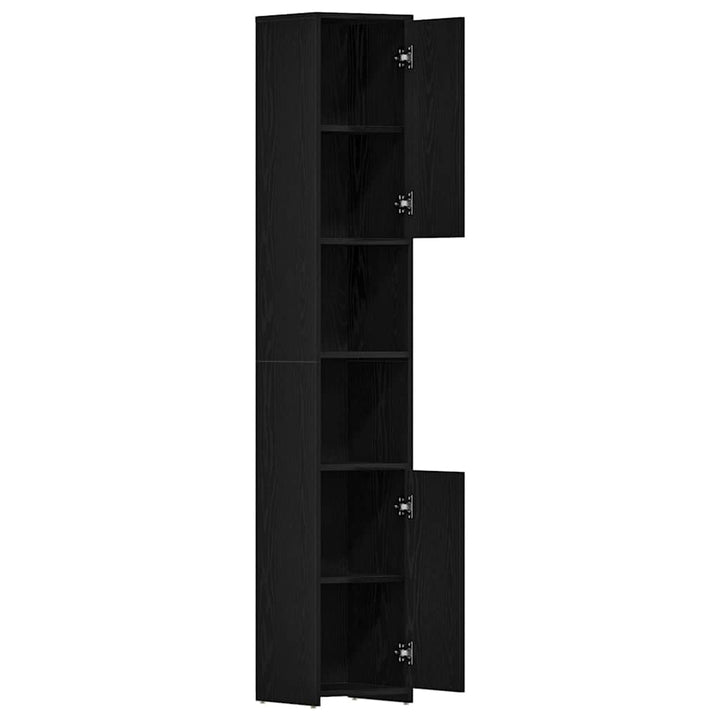 badeværelsesskab 30x30x183,5 cm konstrueret træ sort-eg