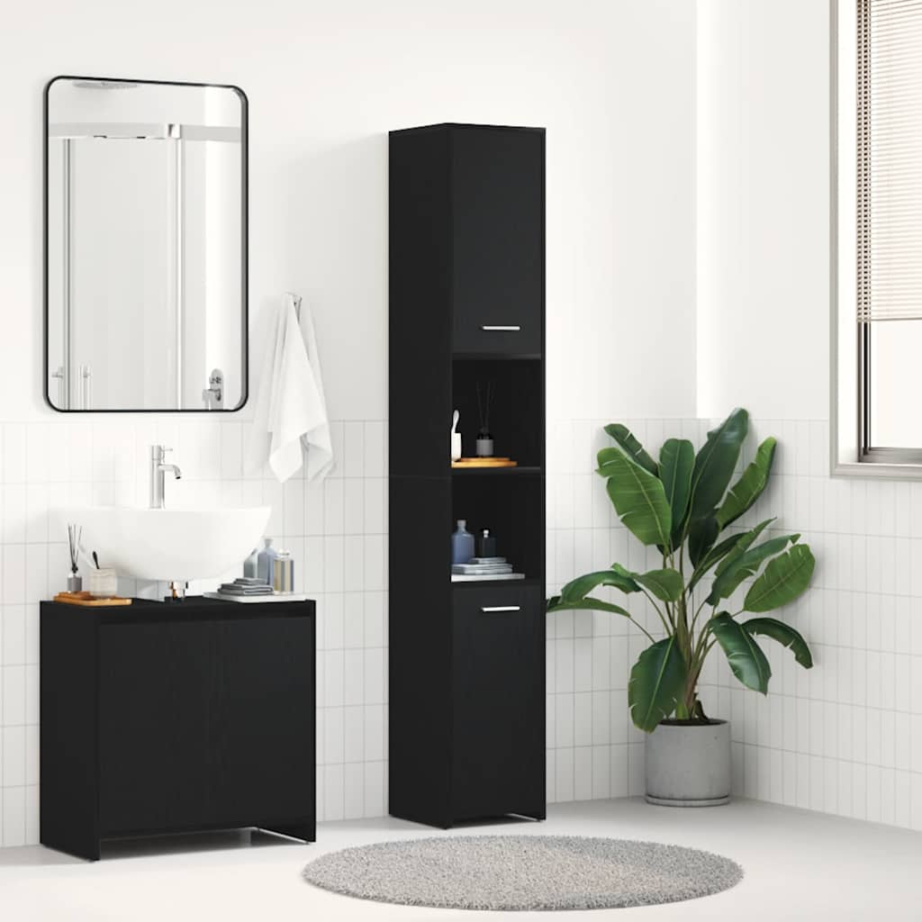 badeværelsesskab 30x30x183,5 cm konstrueret træ sort-eg