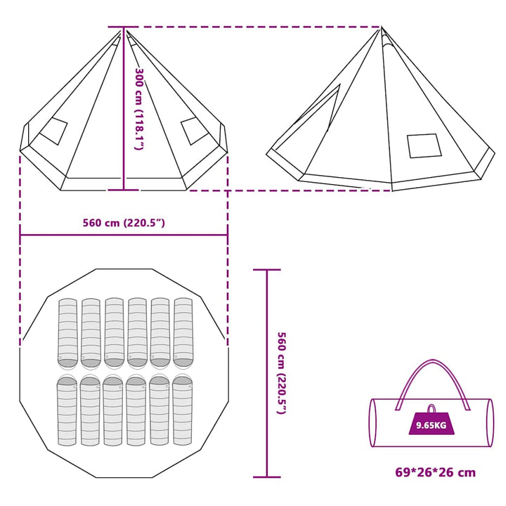 Tipi telt med tag med opbevaring Grøn 560 x 560 x 300 cm taft